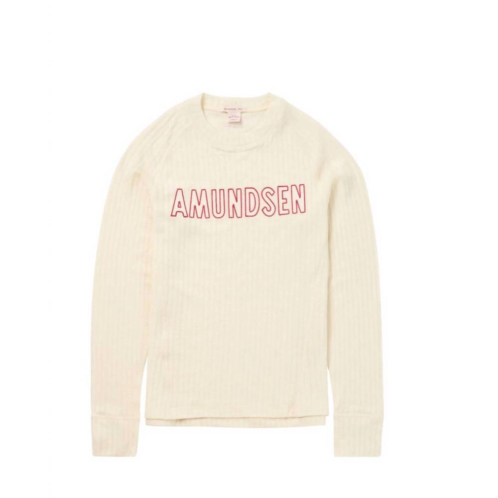 NEW AMUNDSEN women's hero's hide crew neck jumper in natural/logo